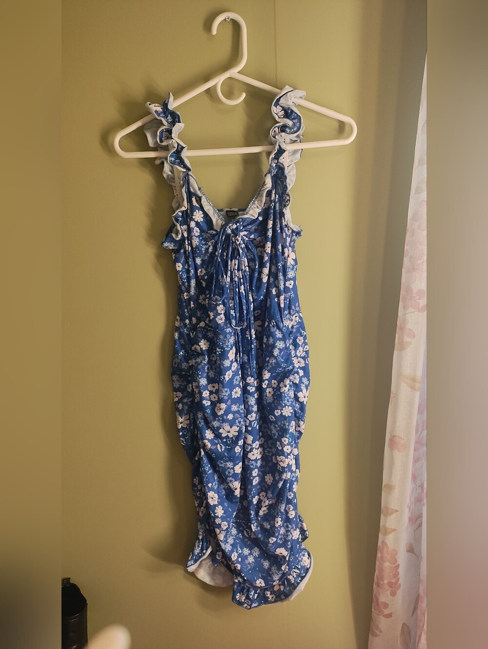 Blue Floral Ruffled Strap Sundress